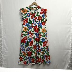 Chic Soul Dress Womens 2XL Floral Ruffle Sleeve Tiered Midi Sleevless Feminine